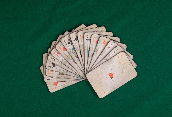 Old Deck Cards Green Table — Stock Photo, Image