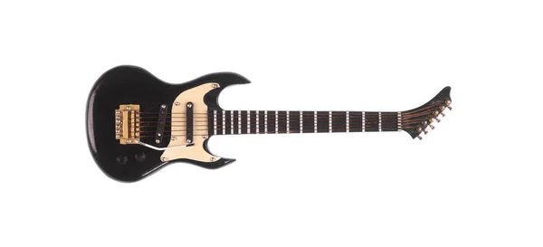 Czarna Gitara Elektryczna Izolowana Białym Tle — Zdjęcie stockowe