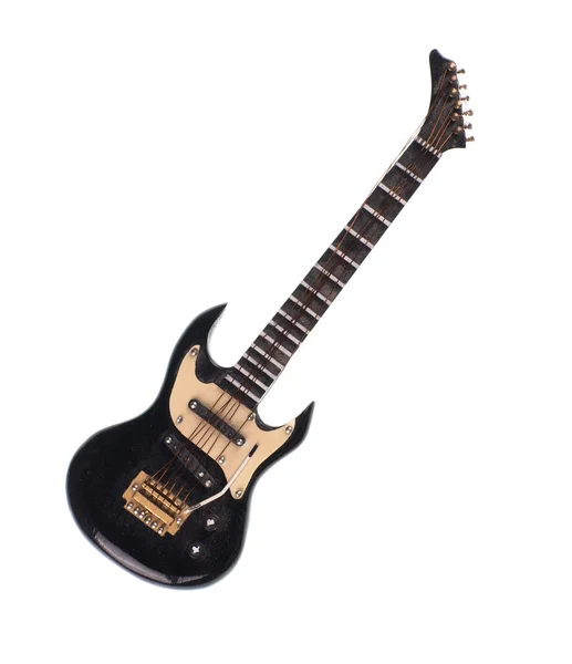 Guitarra Elétrica Preta Isolada Fundo Branco — Fotografia de Stock