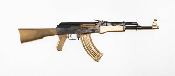 Fucile Assalto Dorato Kalashnikov Isolato Sfondo Bianco — Foto Stock