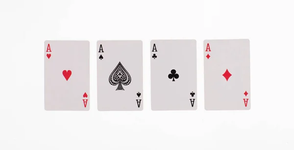 Négy Kártya Ász Izolált Fehér Háttér — Stock Fotó