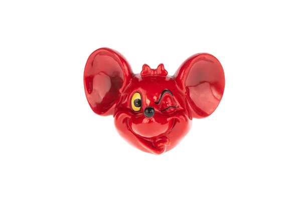 Red Toy Mouse Head Red Background — Stock Photo, Image