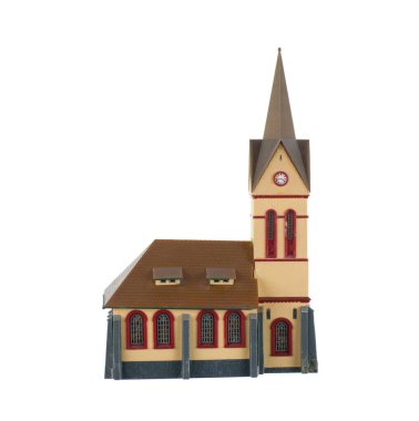 Kilisesi olan eski bir evin modeli.