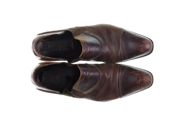 Velhos Cowboy Sapatos Isolados Fundo Branco — Fotografia de Stock