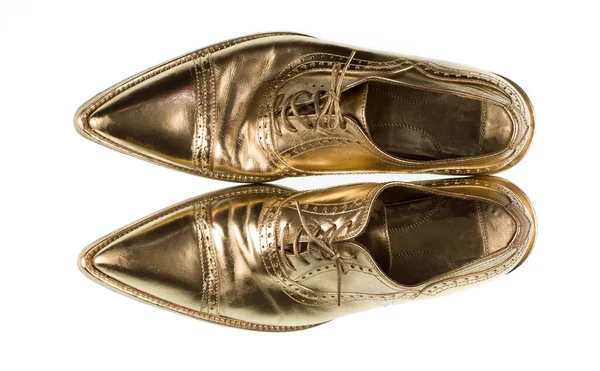 Zapatos Oro Masculino Aislados Sobre Fondo Blanco —  Fotos de Stock