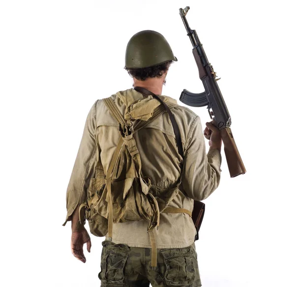 Wwii Soldier Back White Background — Stock Photo, Image