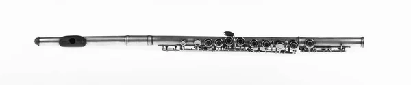 Flauta Metal Isolado Fundo Branco — Fotografia de Stock