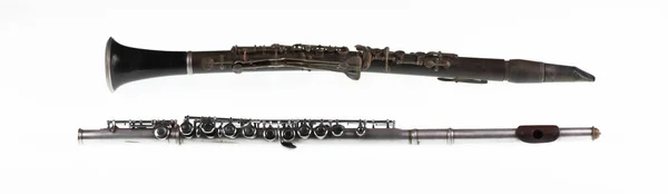Clarinete Flauta Isolados Sobre Fundo Branco — Fotografia de Stock