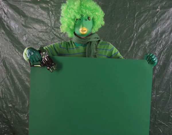 Groene Alien Met Groene Poster — Stockfoto