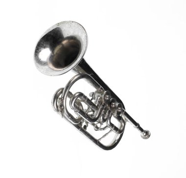 vintage silver trumpet isolated on white background