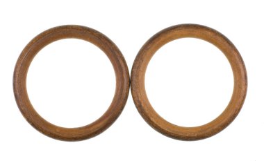 wooden circular frame,old wooden rings isolated on white background
