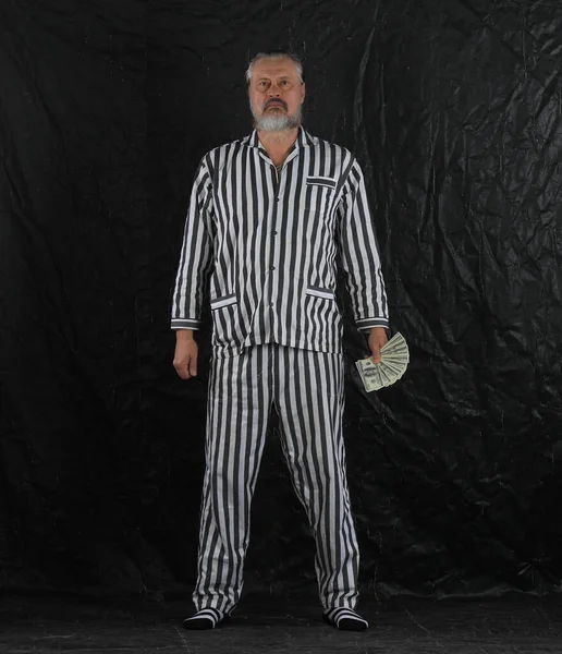 Mężczyzna Więziennych Paskach Ubrań — Zdjęcie stockowe