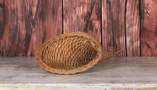 Wicker Vase Wooden Table — Stock Photo, Image