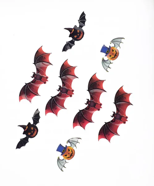 Halloween Papier Zwart Vleermuizen Geïsoleerd Witte Achtergrond — Stockfoto