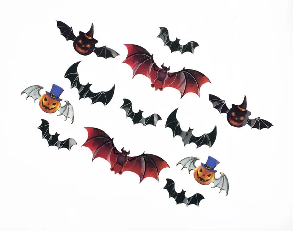 Halloween Papier Zwart Vleermuizen Geïsoleerd Witte Achtergrond — Stockfoto