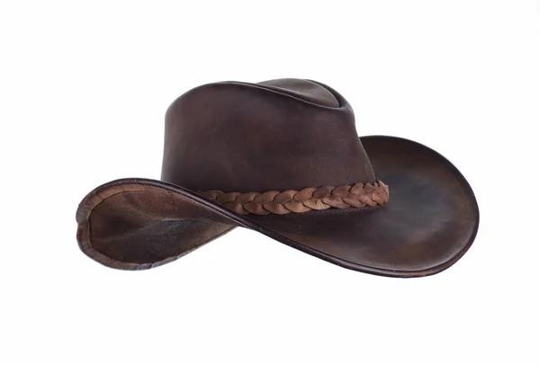 Old Leather Brown Cowboy Hat Isolated White Background — Stock Photo, Image