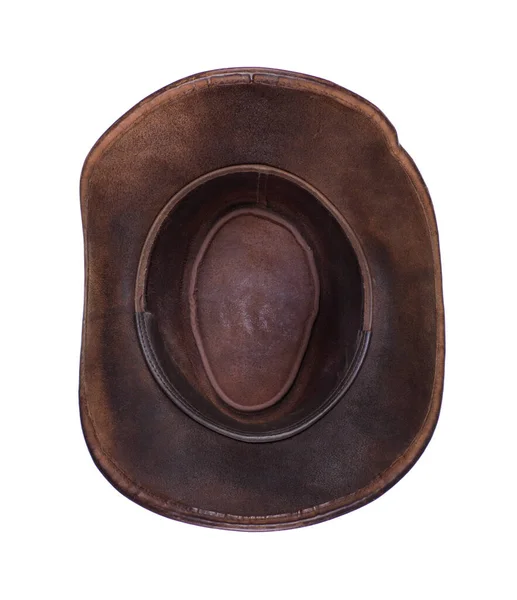 Gammal Läder Brun Cowboy Hatt Isolerad Vit Bakgrund — Stockfoto