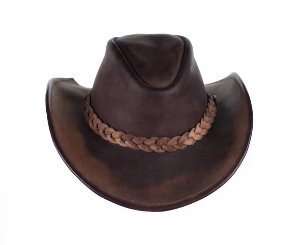 Gammal Läder Brun Cowboy Hatt Isolerad Vit Bakgrund Stockbild