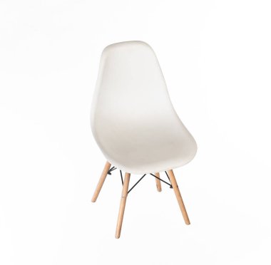  Beyaz arka planda izole edilmiş beyaz mutfak sandalyesi