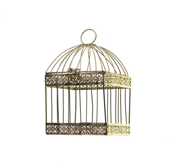  golden bird cage isolated on white background