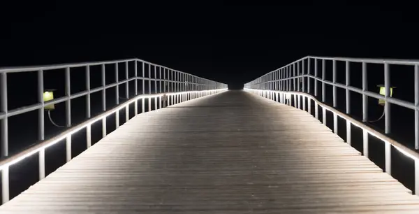 Pont Villégiature Éclairé Bois Nuit — Photo