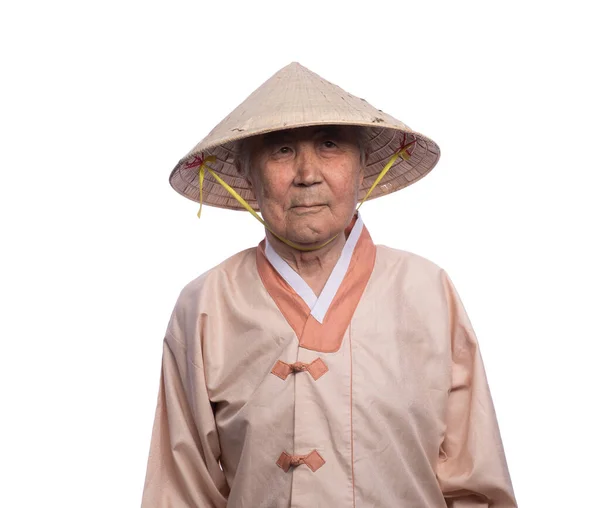 portrait of an old Vietnamese man on a white background