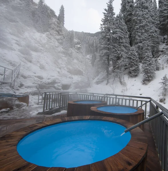 hot water pool in the mountains in winter