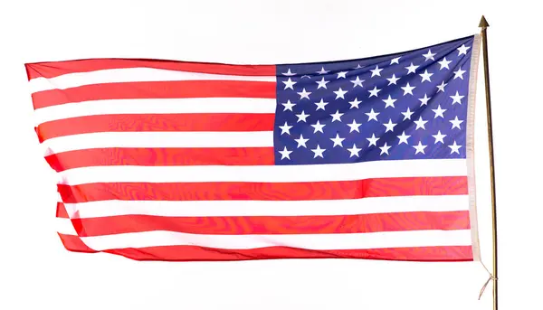 Amerikaanse Vlag Wapperend Wind Geïsoleerd Witte Achtergrond — Stockfoto