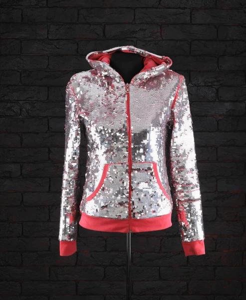 Silver Sequins Pattern Jacket Hood — Stock Photo, Image