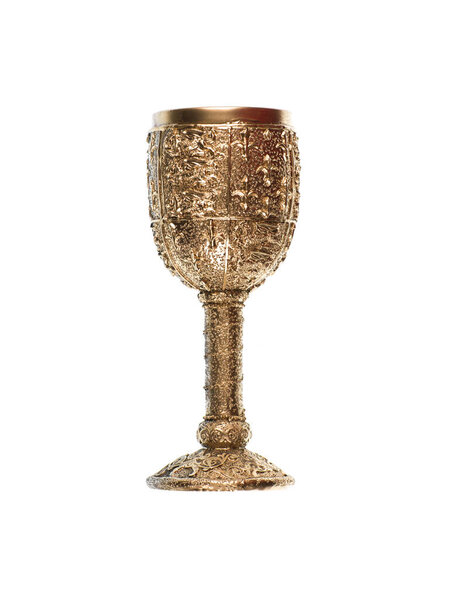 ancient gold wine goblet isolated on white background