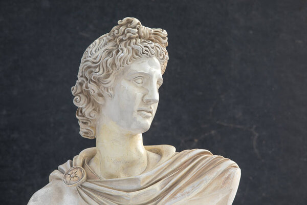 sculpture of the head of Apollo outdoors