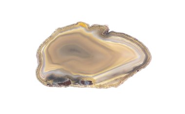 Beyaz arkaplanda izole edilmiş cilalanmış agat dilimi örneği