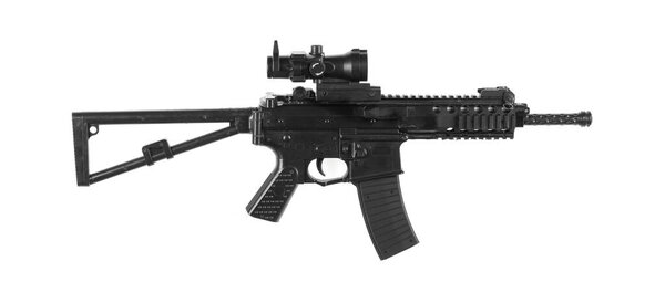 M-16 automatic machine gun on White Background