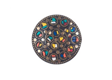 bronze shield with color pattern isolated on white background