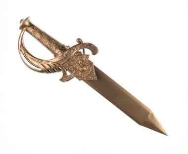 Beyaz arka planda izole edilmiş altın korsan kılıcı