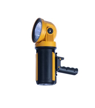 güçlü kompakt elektrikli el feneri beyaz arkaplanda izole edildi