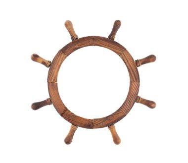 Beyaz arka planda izole edilmiş antik ahşap direksiyon.