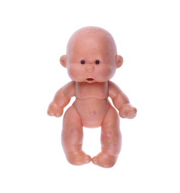 beyaz arka planda izole edilmiş çıplak oyuncak bebek çocuk.