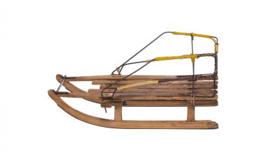 Beyaz arkaplanda izole edilmiş klasik ahşap kızak