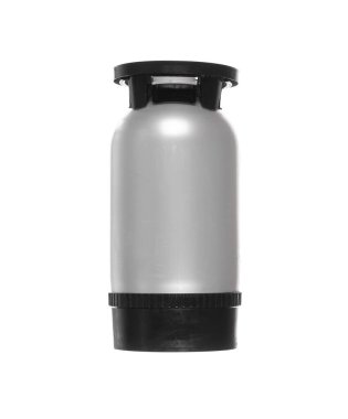 Beyaz arka planda izole edilmiş plastik bira fıçısı.