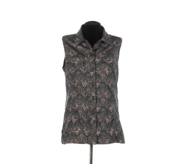 Çiçek desenli gri kolsuz gömlek.