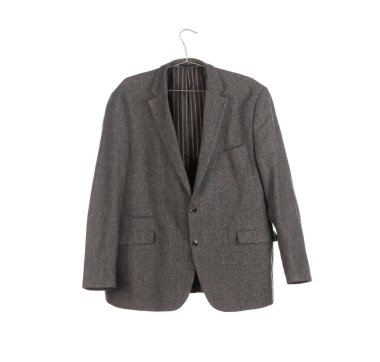 Gri erkek yün ceketi beyaz arkaplanda izole edilmiş