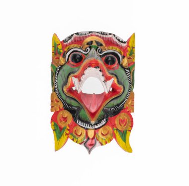 Beyaz arka planda izole edilmiş ağzı açık Asyalı bir heykel.