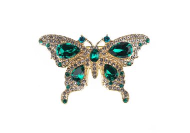 Mücevher broşu beyaz arka planda izole edilmiş.