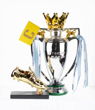 Almaty, Kazakistan, 05 / 26 / 2025: İngiltere Ligi Şampiyonlar Kupası beyaz arka planda izole edildi