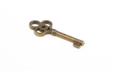 vintage copper key isolated on white background