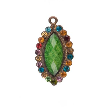 vintage precious pendant with green stone isolated on white background