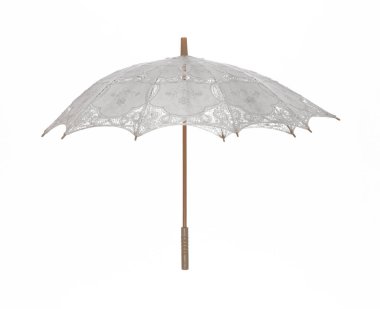 white vintage fabric umbrella isolated on white background