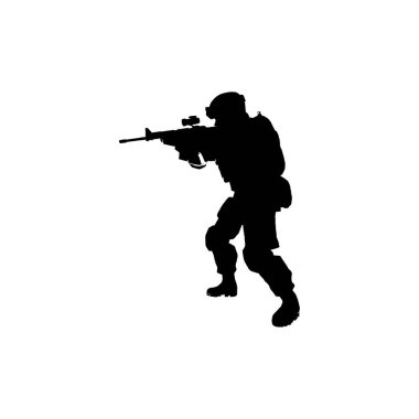 Commando icon. Simple style no war poster background symbol. Gunn shop brand logo design element. Commando t-shirt printing. Vector for sticker.