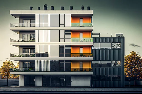 Modern Apartman Épület Széles Látószögű Lencse Torzítással — Stock Fotó